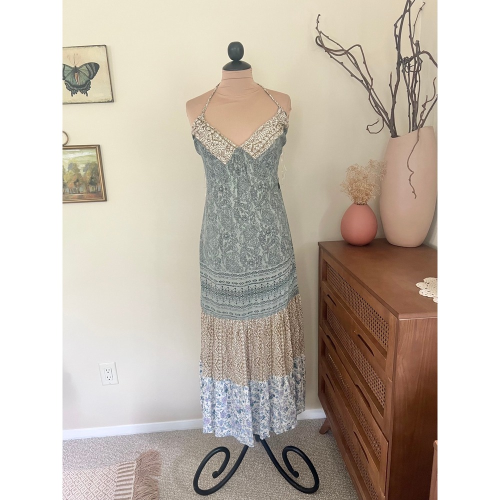 Y2K Angie Paisley Patchwork Halter Dress NWT